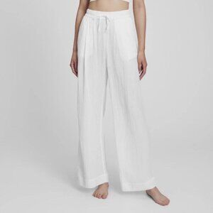 White Airy Cotton Gauze Wide Leg Pants